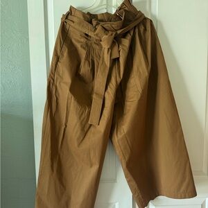 Caramel High-Waisted Chinos with Tie-Waist Detail